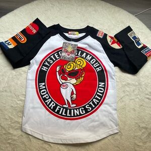 Hysteric Glamour Kids White Tee with Black Sleeves & Red Graphic